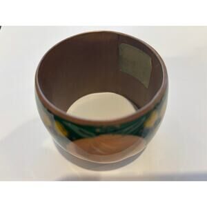 Vintage Brass Cuff Bracelet Enamel Flowers Boho Style